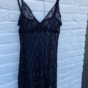 Only Hearts by Helena Stuart Black Lace Slip / Chemise - Size Large